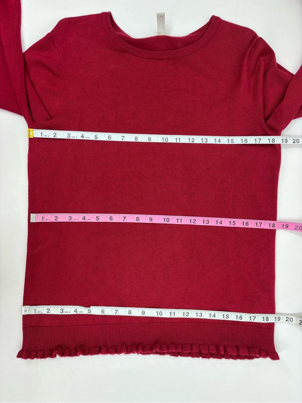 Soya Concept Raspberry Ruffled Hem Crew Neck Lightweight Sweater, Large - Picture 14 of 16
